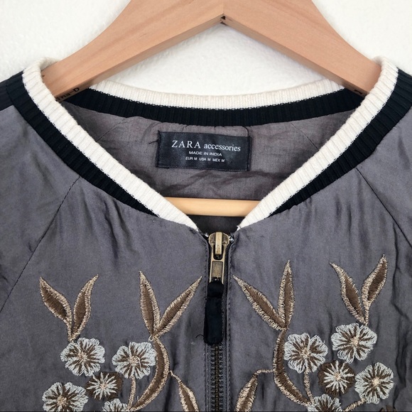 {ZARA} Beaded + Embroidered Satin Bomber Jacket - Picture 7 of 8